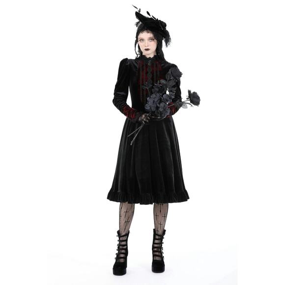 Dark in Love Black Velvet Undead Beloved Goth Victorian Vampire Dress - Picture 11 of 14